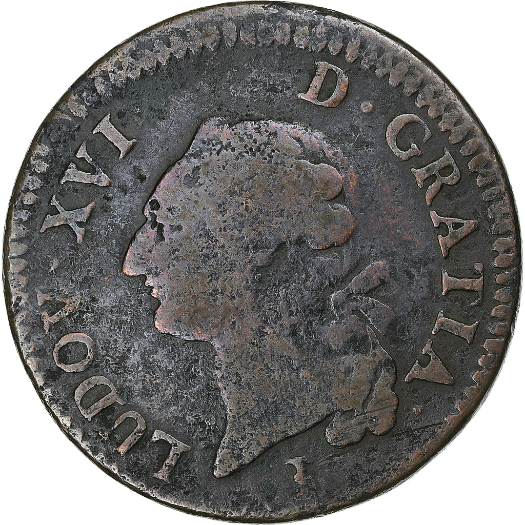 France, Louis XVI, Sol, 1785, Nantes, Copper, F(12-15), Gadoury:350