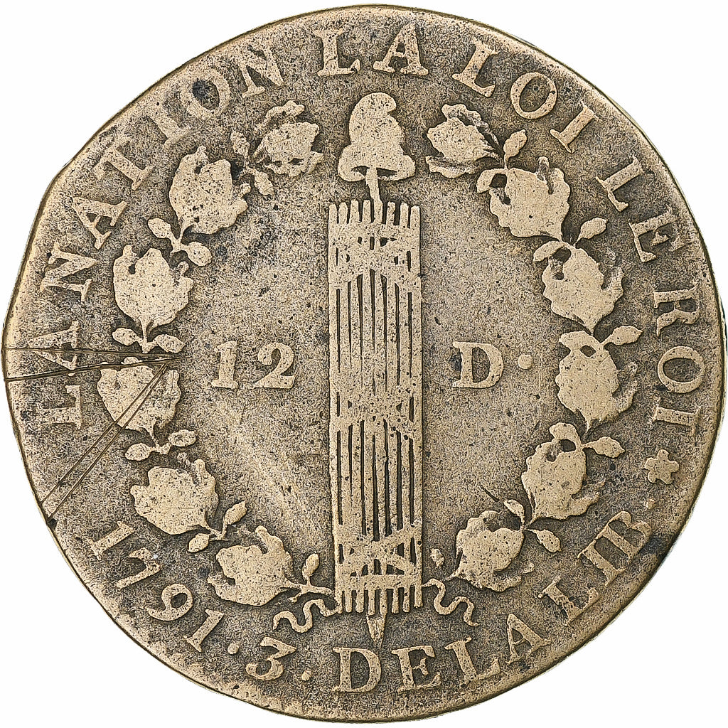 Frankreich, Louis XVI, 12 Deniers, 1791 / AN 3, Paris, Métal de cloche, S+