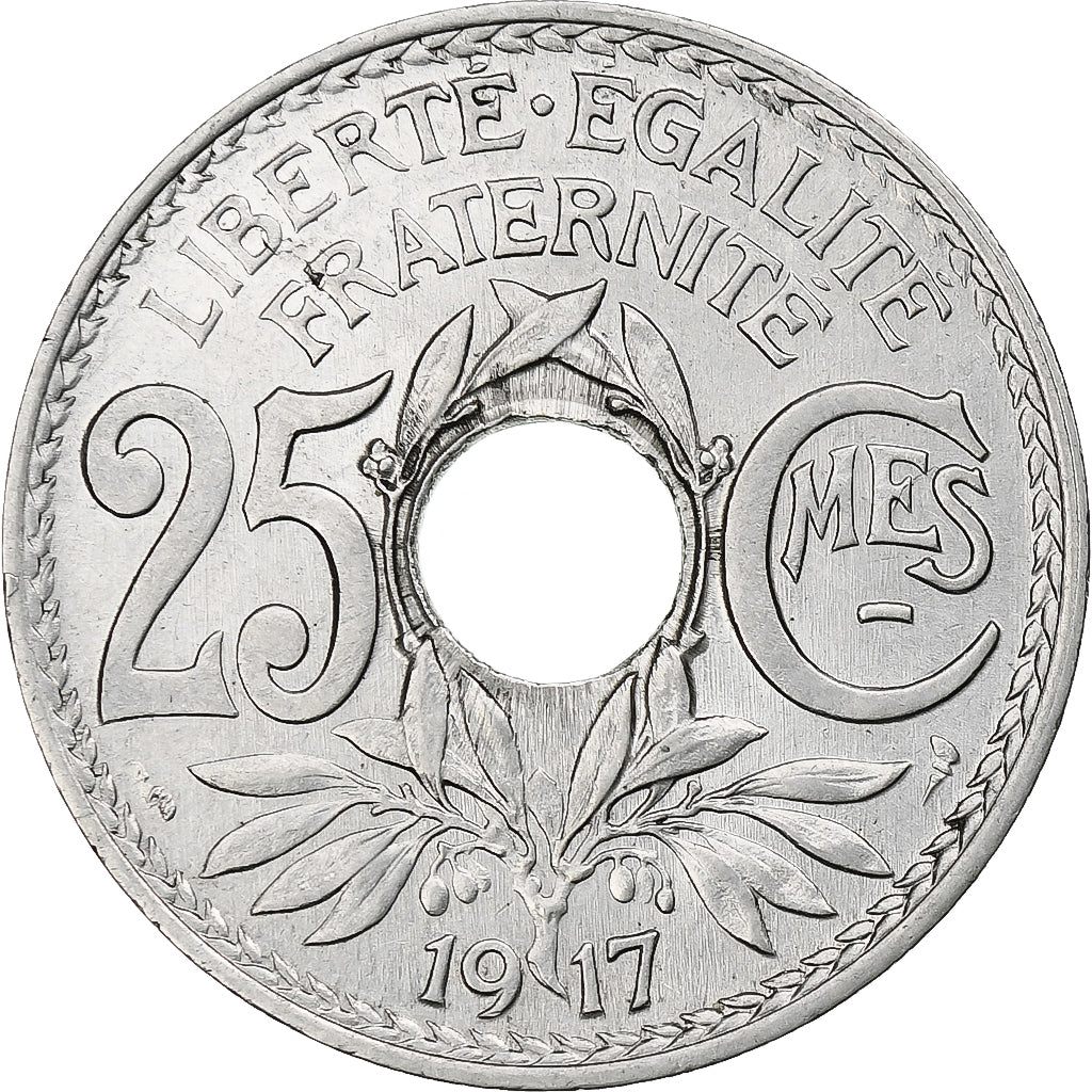 Francia, 25 Centimes, Lindauer, 1917, Paris, Souligné, Níquel, EBC