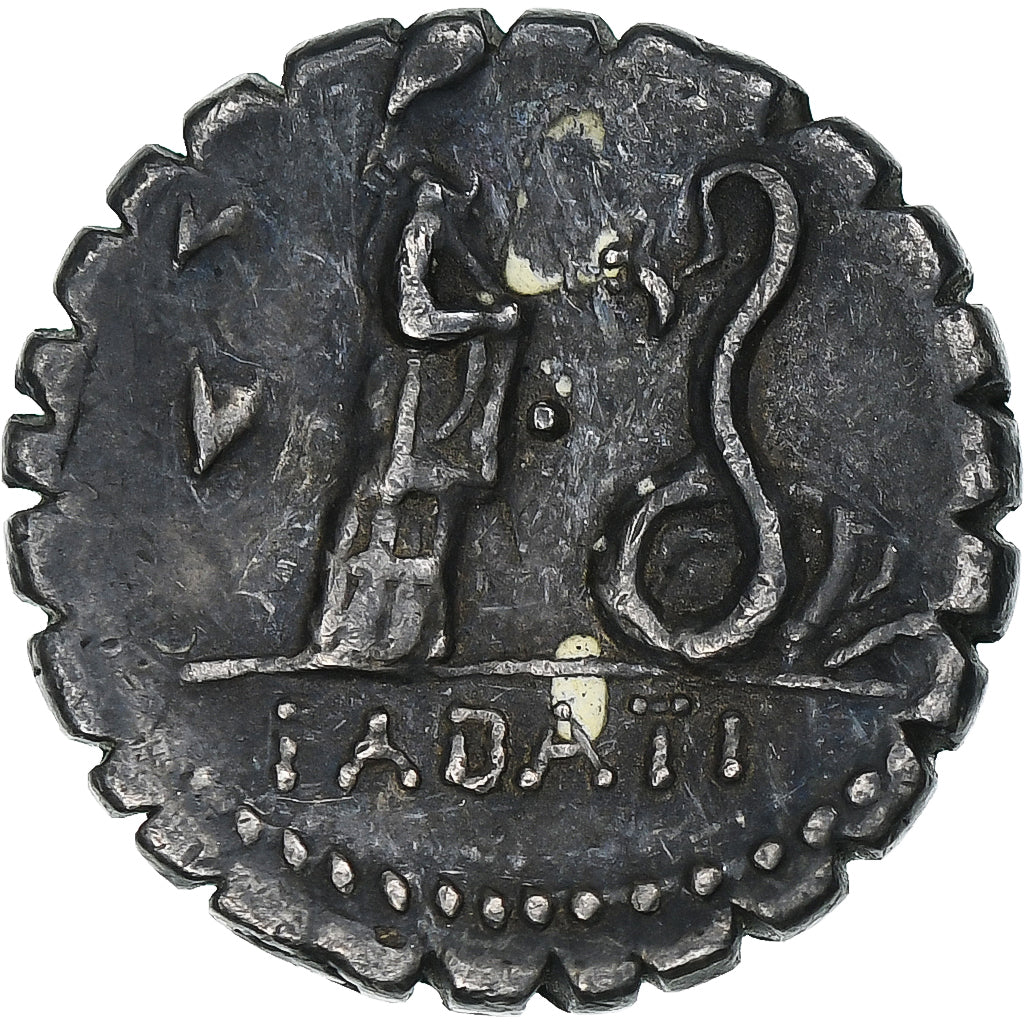 Roscia, Denarius Serratus, 64 BC, Rome, Silver, AU(50-53), Crawford:412/1