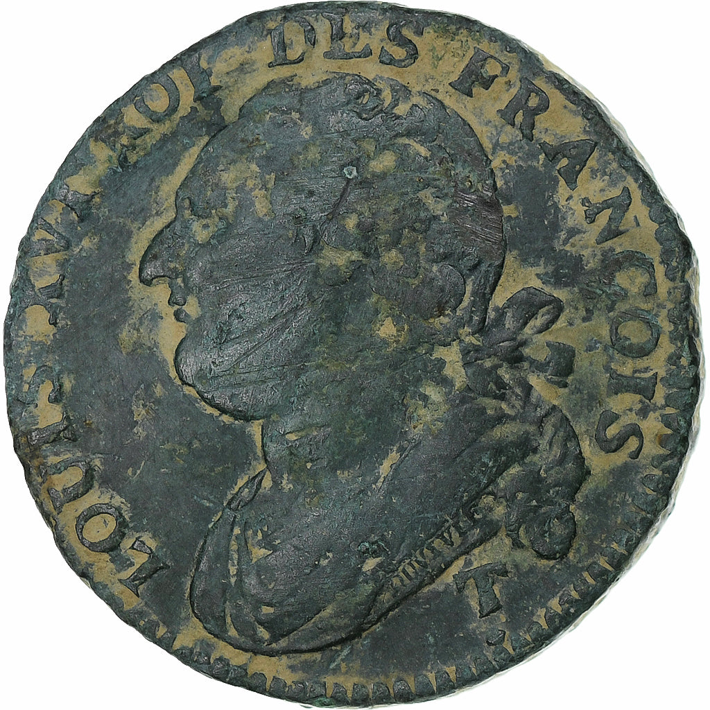 França, Louis XVI, 12 Deniers, 1792 / AN 4, Saumur, Métal de cloche