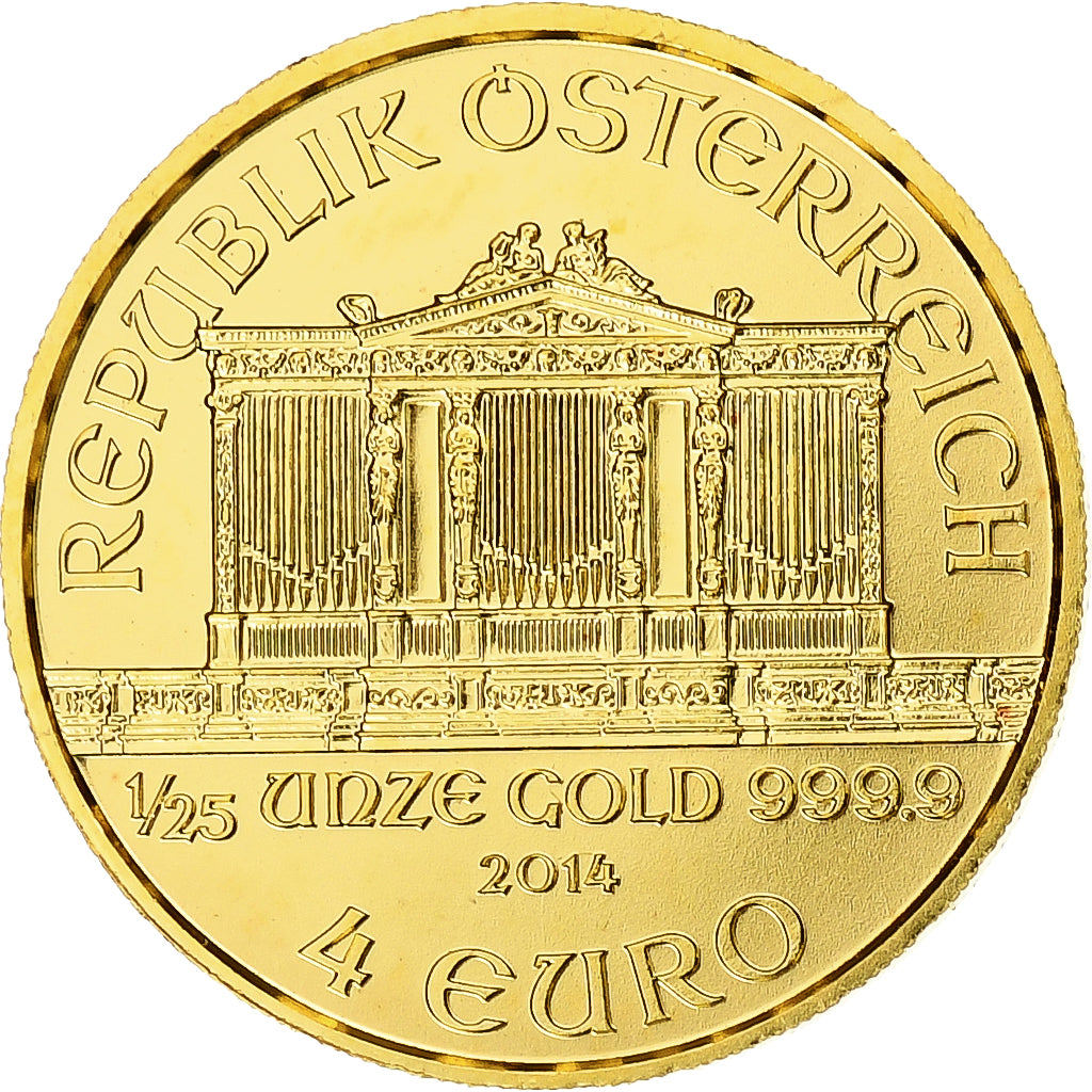 Austria, 4 Euro - 1/25 Oz, Philharmonic Orchestra, Proof, 2014, Vienna, Gold