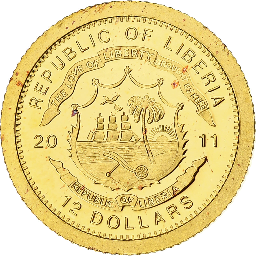 Liberia, 12 Dollars, Latvia, 2011, Proof, Gold, MS(65-70)