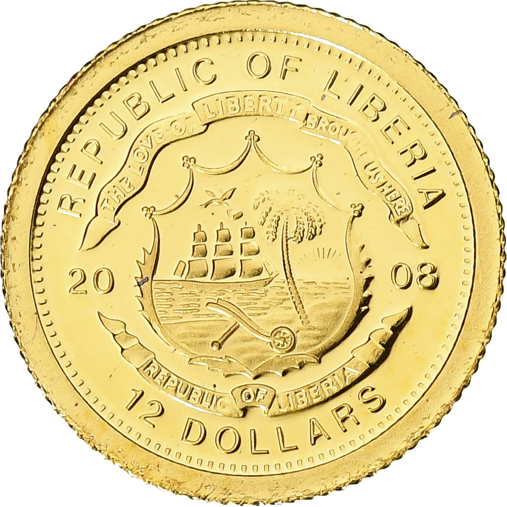 Liberia, 12 Dollars, France, 2008, Proof, Gold, MS(65-70)
