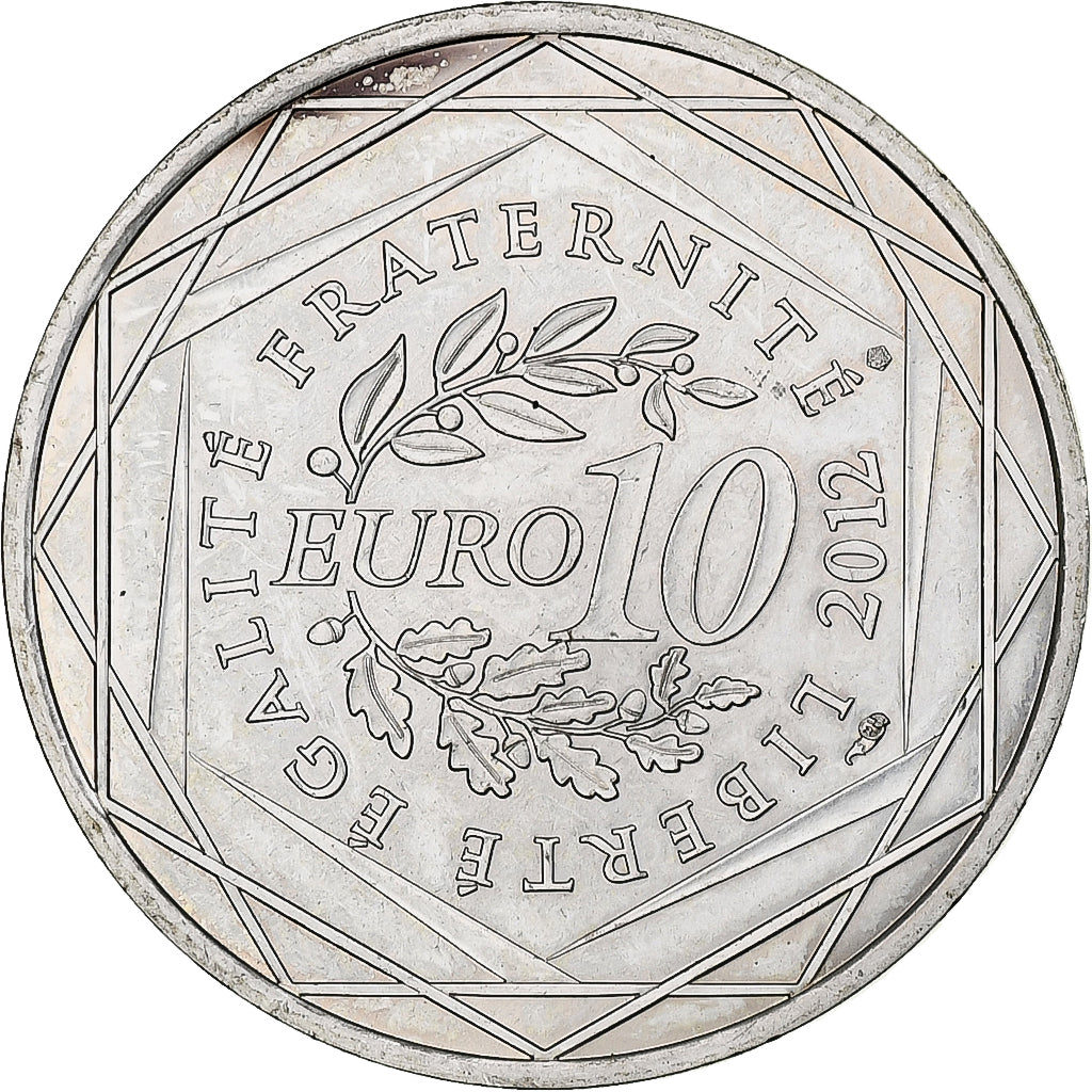 França, 10 Euro, Centre, 2012, MDP, Prata, MS(60-62)