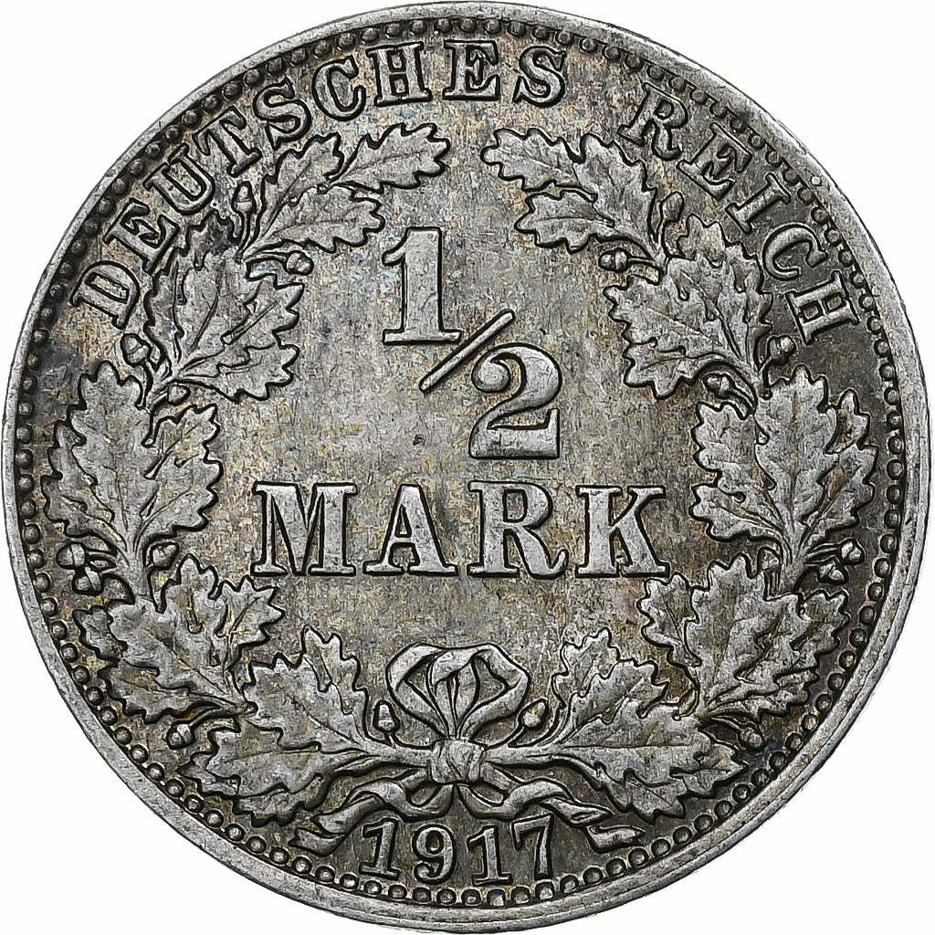 GERMANY - EMPIRE, Wilhelm II, 1/2 Mark, 1917, Berlin, Silver, AU(55-58), KM:17