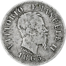 Italy, Vittorio Emanuele II, 50 Centesimi, 1863, Milan, Silver, VF(30-35)