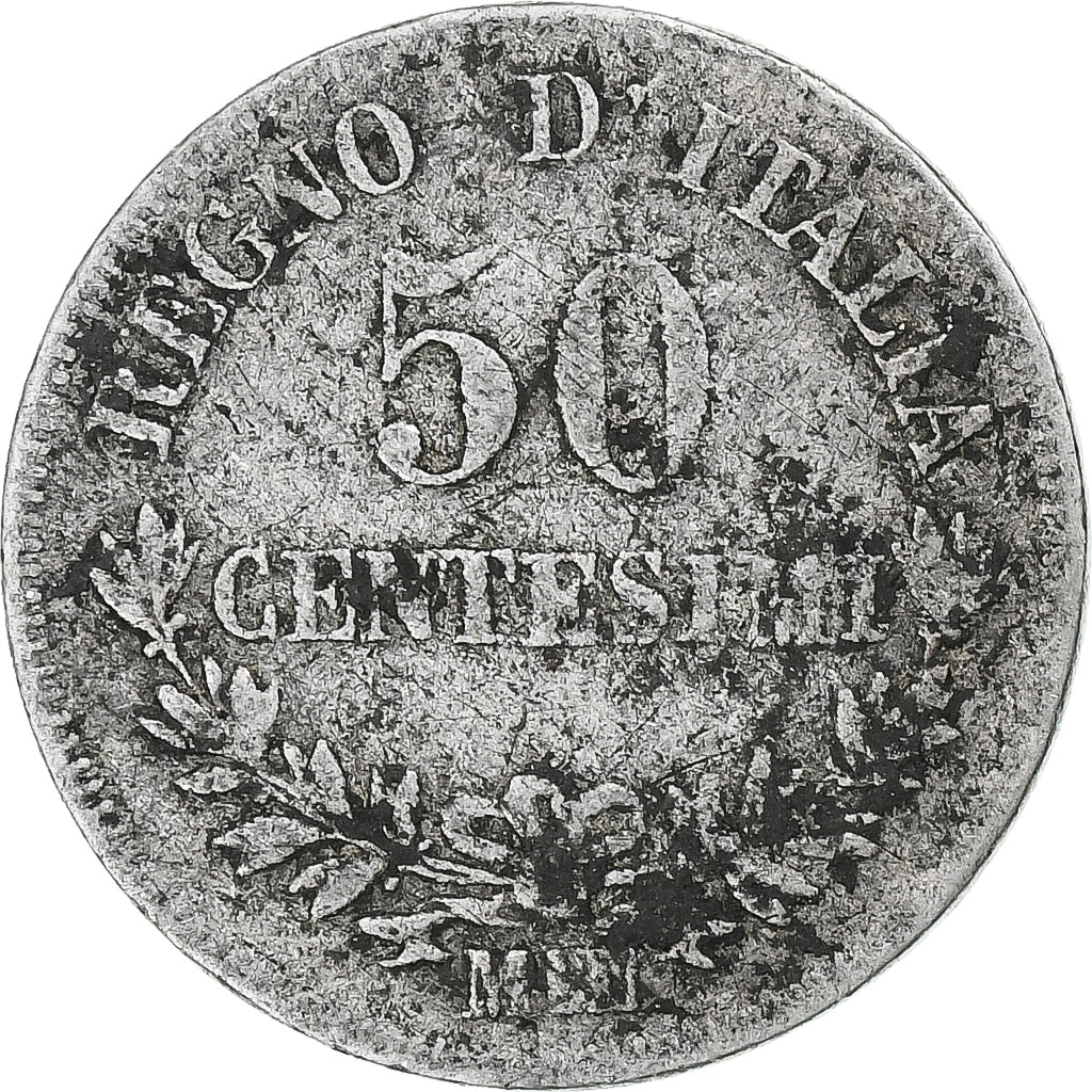 Italy, Vittorio Emanuele II, 50 Centesimi, 1863, Milan, Silver, VF(30-35)