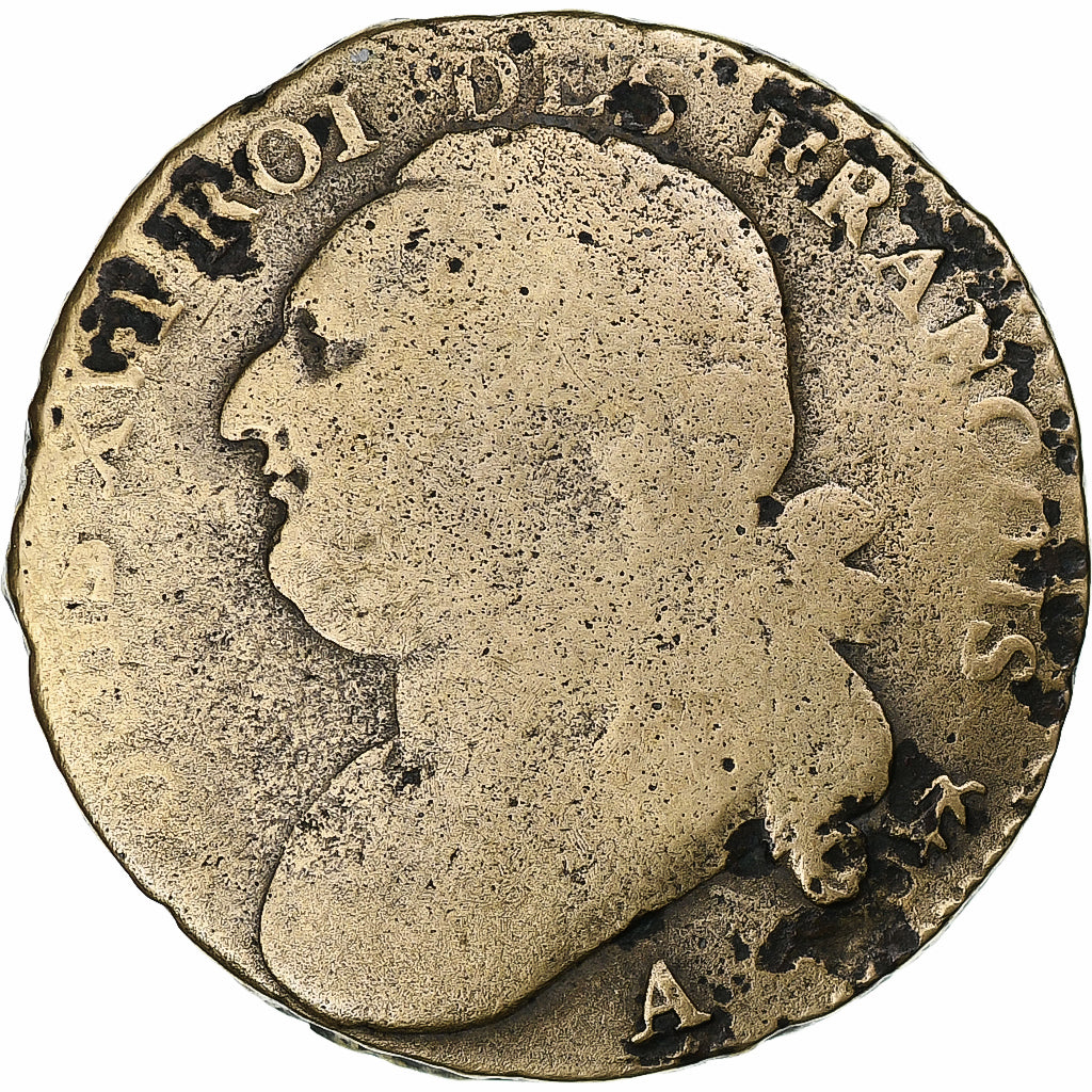 França, Louis XVI, 12 Deniers, 1792 / AN 4, Paris, Léopard, Cobre, F(12-15)