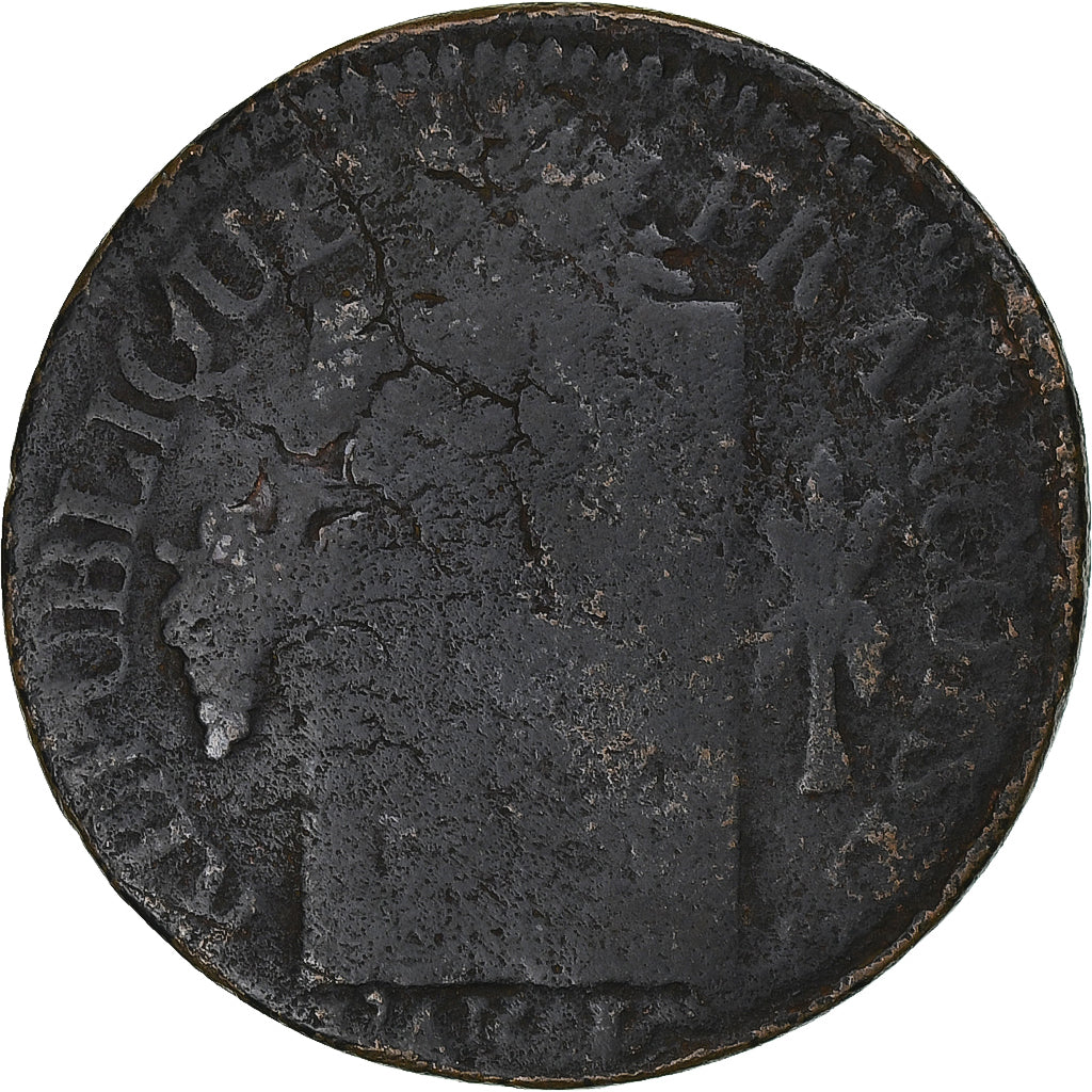 França, Sol aux Balances, 1793 - AN II, Strasbourg, Cobre, VG(8-10), Gadoury:19
