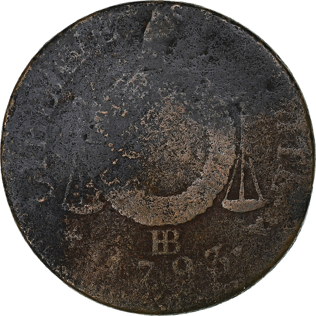 França, Sol aux Balances, 1793 - AN II, Strasbourg, Cobre, VG(8-10), Gadoury:19