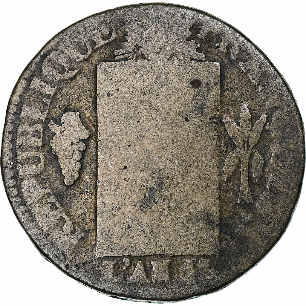 França, Sol aux Balances, 1793 - AN II, Dijon, Cobre, VG(8-10), Gadoury:19
