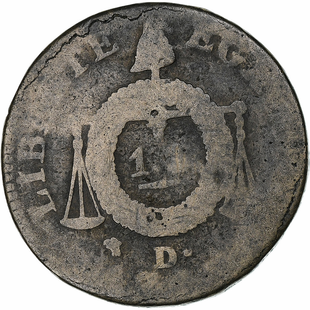 França, Sol aux Balances, 1793 - AN II, Dijon, Cobre, VG(8-10), Gadoury:19