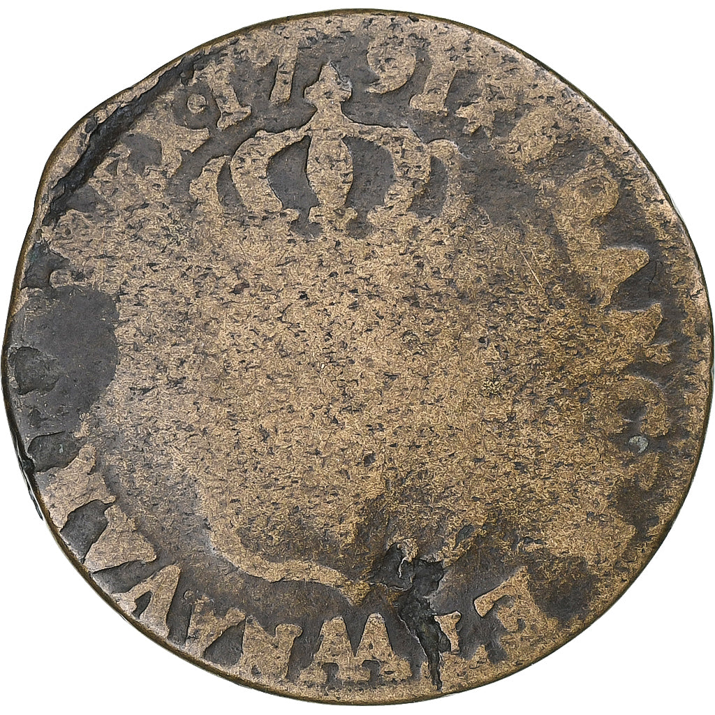 France, Louis XVI, Sol, 1791, Metz, Cuivre, B+, Gadoury:350
