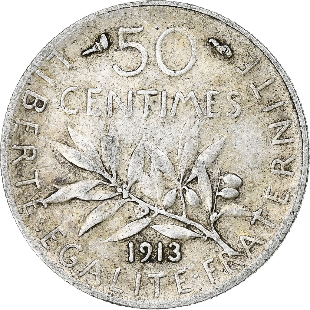 Francia, 50 Centimes, Semeuse, 1913, Paris, Plata, MBC, Gadoury:420, KM:854