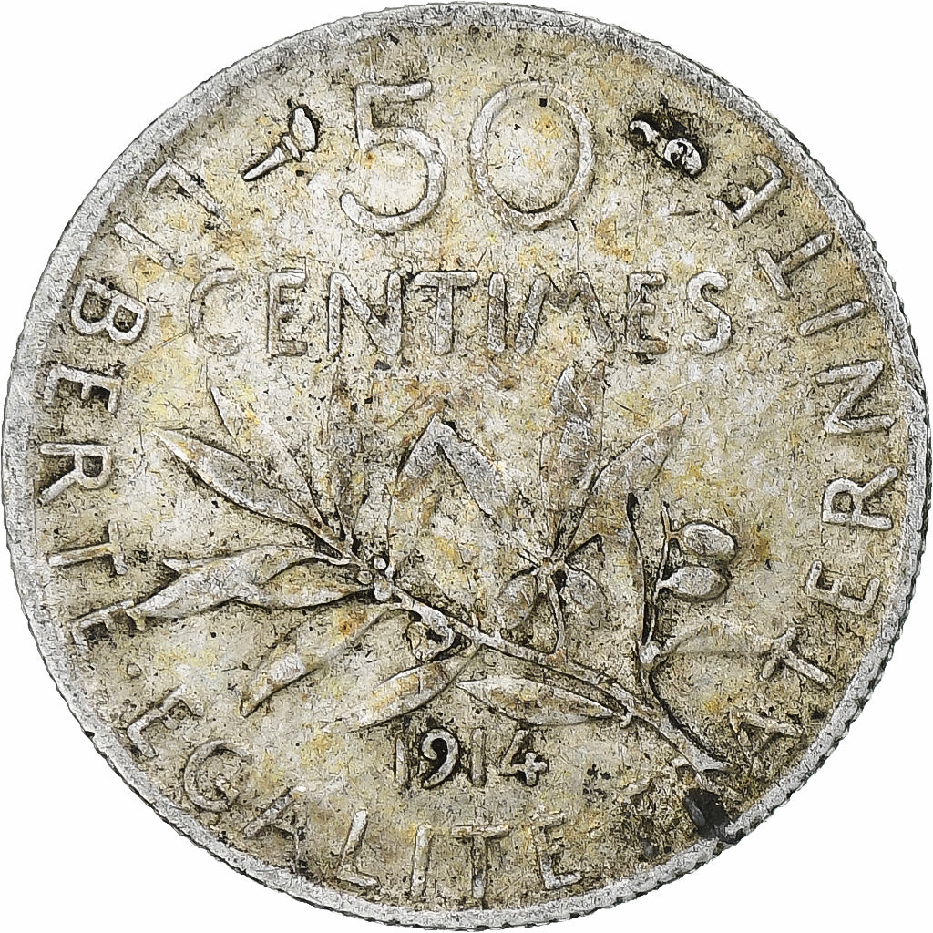 Frankrijk, 50 Centimes, Semeuse, 1914, Paris, Zilver, ZF+, Gadoury:420, KM:854