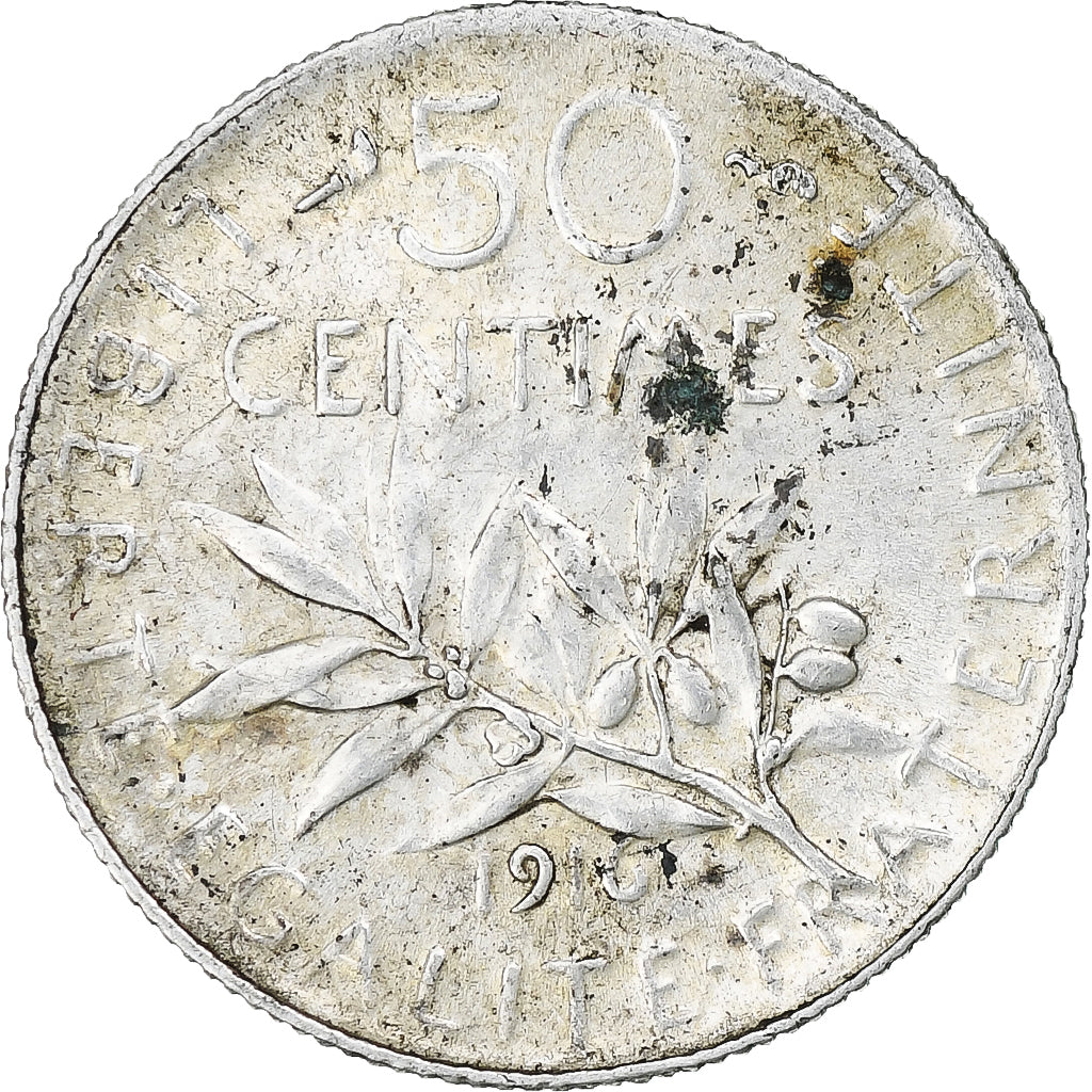 Frankrijk, 50 Centimes, Semeuse, 1916, Paris, Zilver, ZF+, Gadoury:420, KM:854