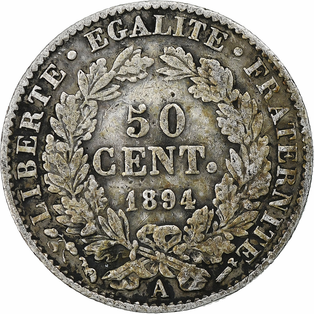 França, 50 Centimes, Cérès, 1894, Paris, Prata, EF(40-45), Gadoury:419a