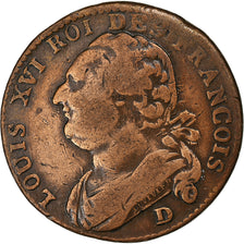 France, Louis XVI, 12 Deniers, 1793 / AN 5, Lyon, Copper, EF(40-45), Gadoury:15