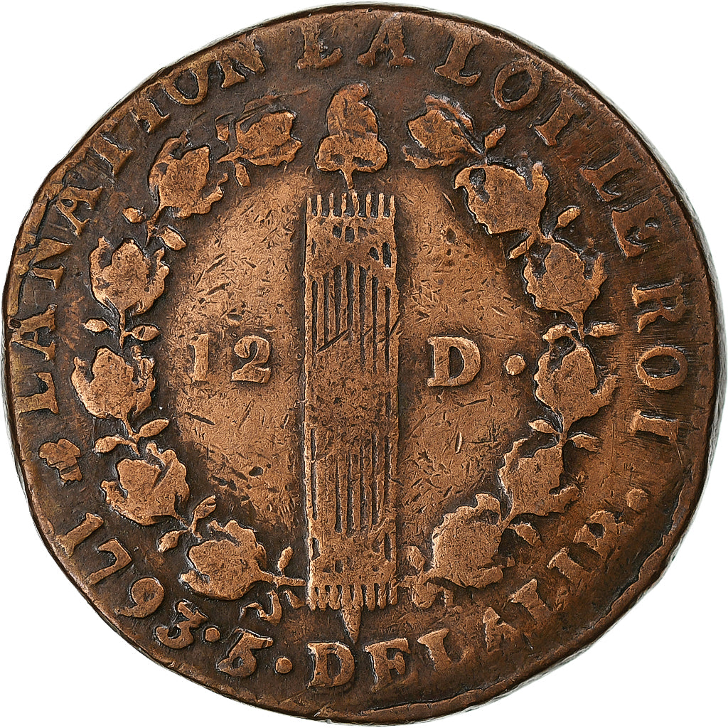 France, Louis XVI, 12 Deniers, 1793 / AN 5, Lyon, Copper, EF(40-45), Gadoury:15
