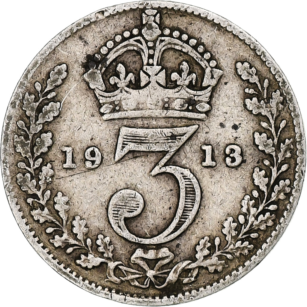 Wielka Brytania, George V, 3 Pence, 1913, London, Srebro, VF(30-35), KM:813
