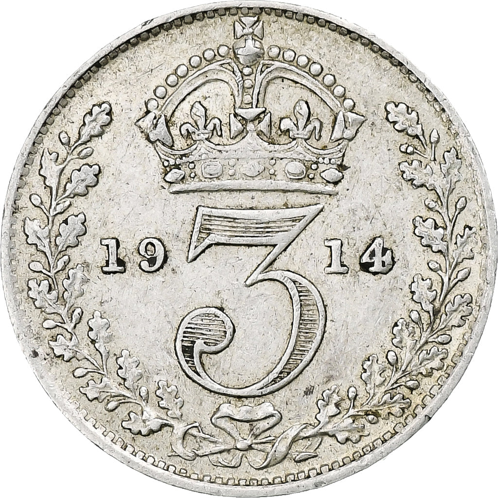 Gran Bretaña, George V, 3 Pence, 1914, London, Plata, MBC+, KM:813