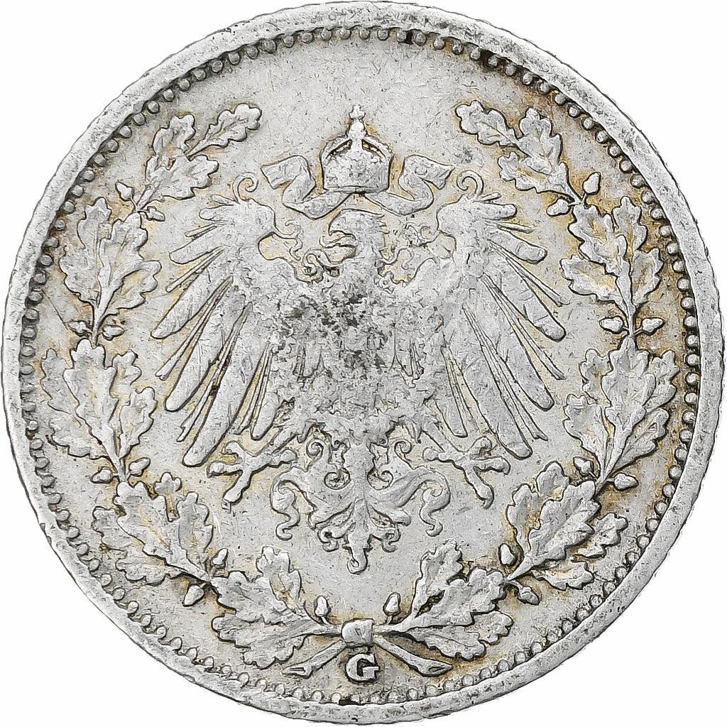 Germany, Wilhelm II, 1/2 Mark, 1905, Karlsruhe, Silver, EF(40-45), KM:17