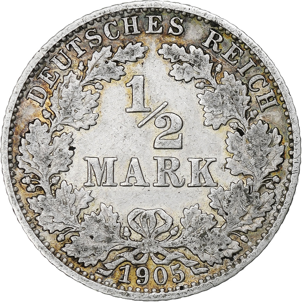 Germany, Wilhelm II, 1/2 Mark, 1905, Karlsruhe, Silver, EF(40-45), KM:17