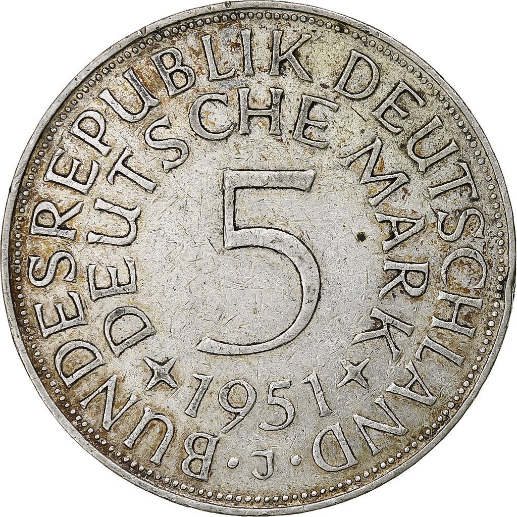 GERMANY - FEDERAL REPUBLIC, 5 Mark, 1951, Hamburg, Silver, AU(50-53), KM:112.1
