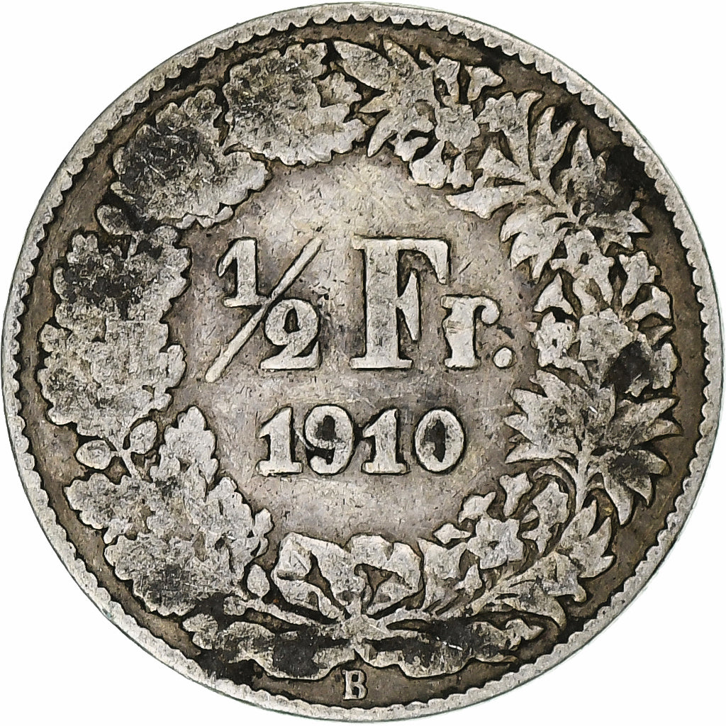 Switzerland, 1/2 Franc, Helvetia, 1910, Bern, Silver, VF(20-25), KM:23