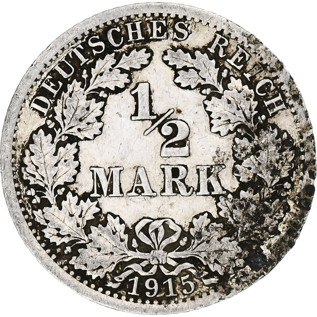 Allemagne, Wilhelm II, 1/2 Mark, 1915, Berlin, Argent, TTB, KM:17