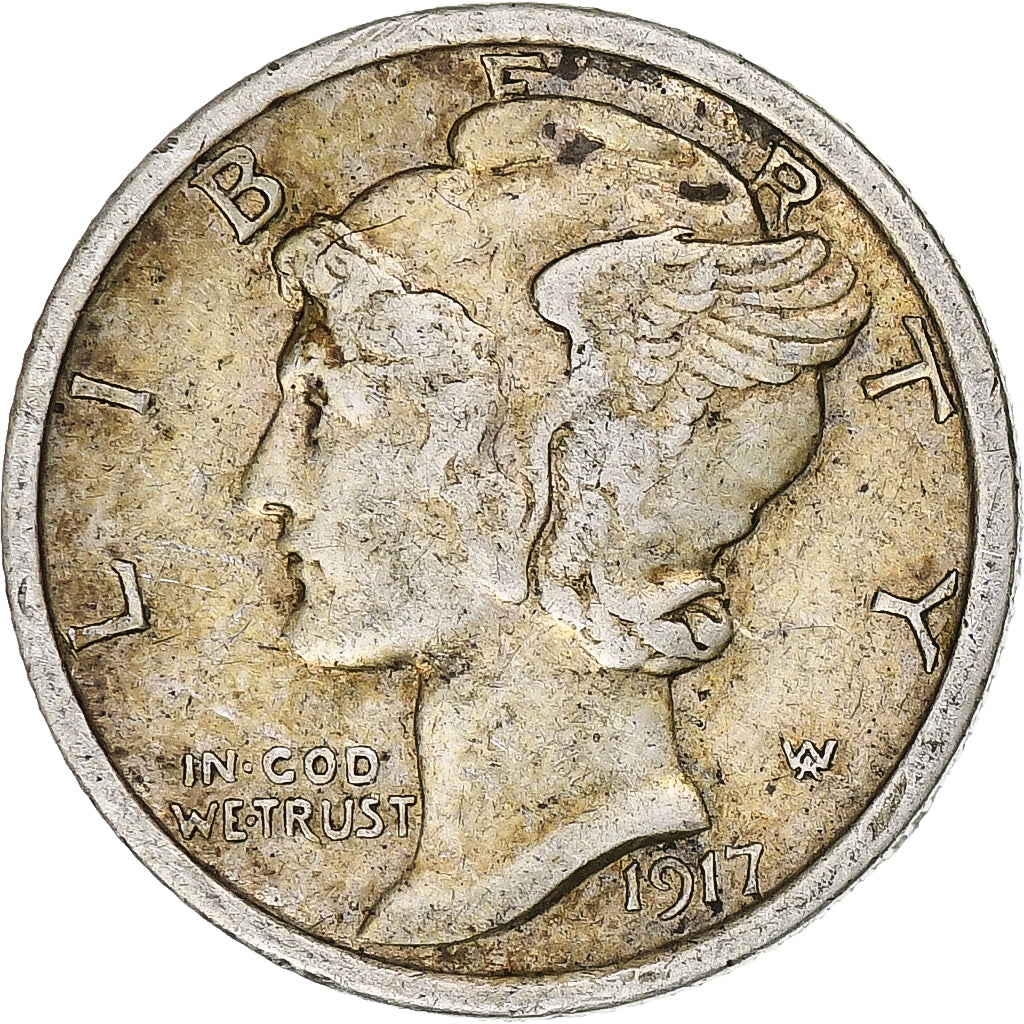 Stati Uniti, Dime, Mercury, 1917, Philadelphia, Argento, BB