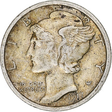 United States, Dime, Mercury, 1917, Philadelphia, Silver, EF(40-45)