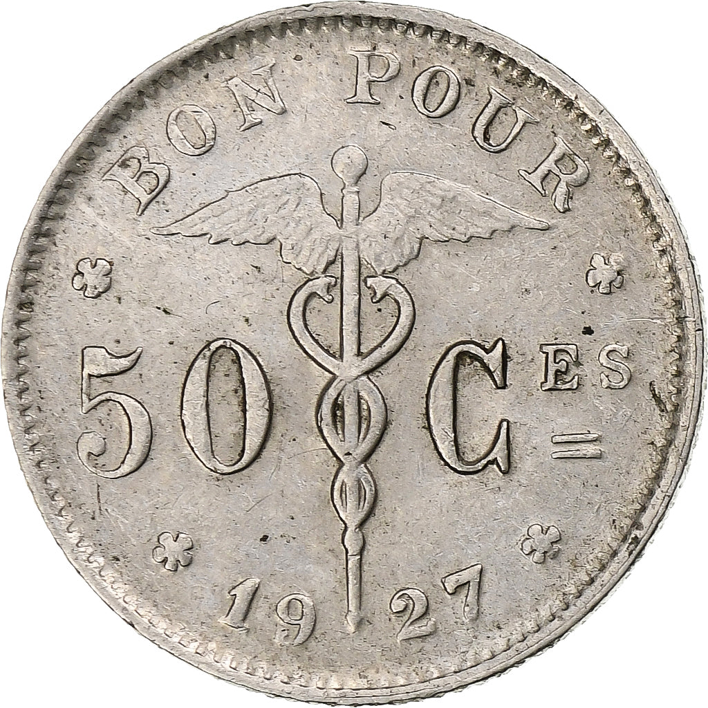 Bélgica, Albert I, 50 Centimes, 1927, Níquel, MBC+