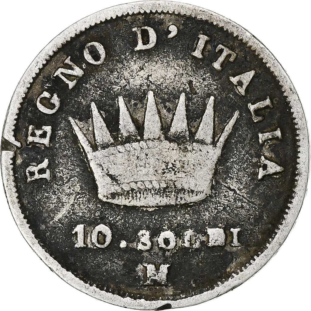 Italy, Napoleon I, 10 Soldi, 1814, Milan, Silver, VF(20-25), Gadoury:IT21