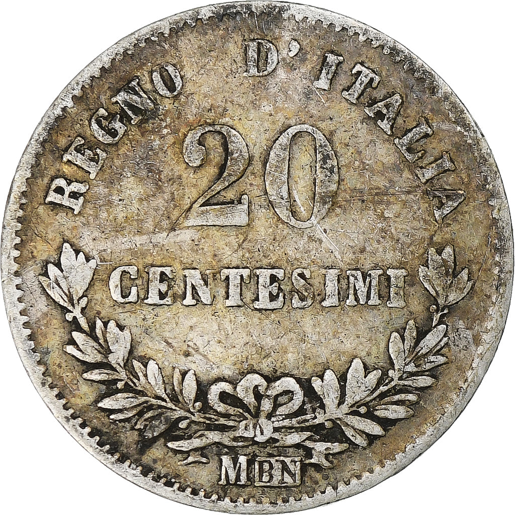 Italie, Vittorio Emanuele II, 20 Centesimi, 1863, Milan, Argent, TB+