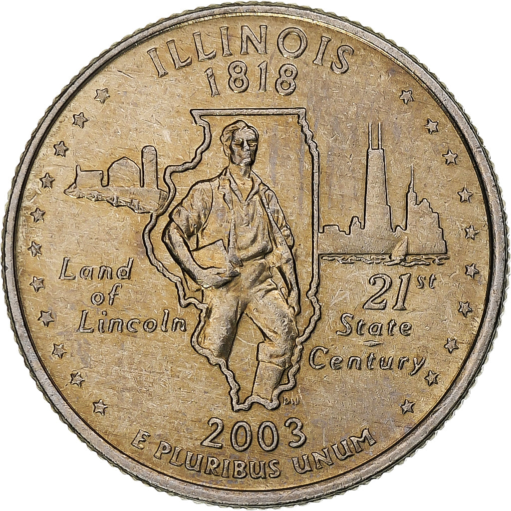 Stati Uniti, quarter dollar, Illinois, Barack Obama, 2003, Philadelphia, Rame