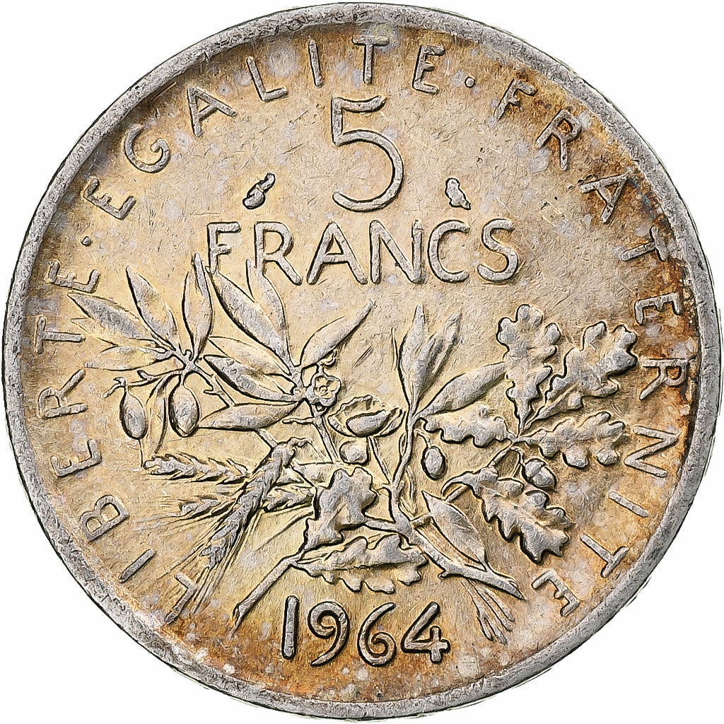 Frankrijk, 5 Francs, Semeuse, 1964, Paris, Zilver, ZF+, Gadoury:770