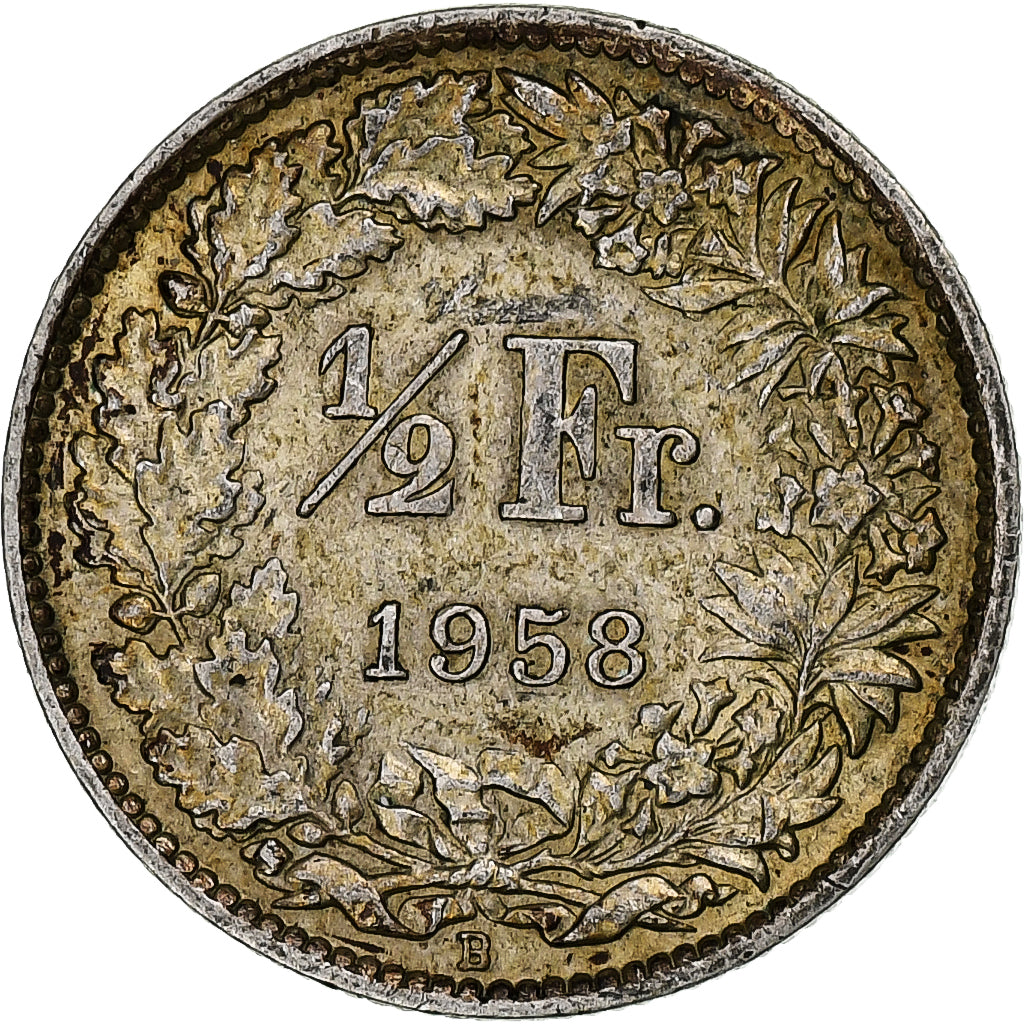 Schweiz, 1/2 Franc, Helvetia, 1958, Bern, Silber, SS+, KM:23