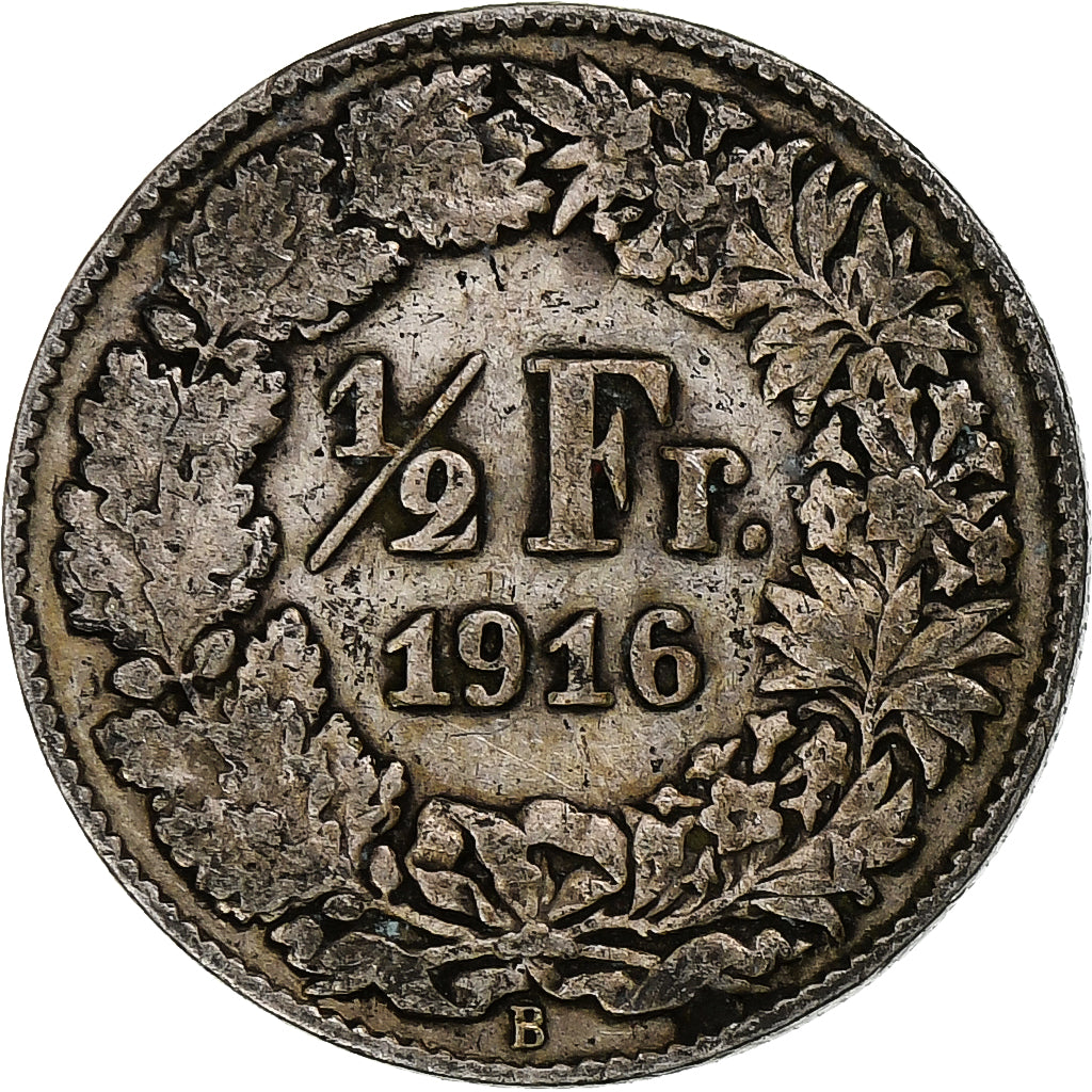 Switzerland, 1/2 Franc, Helvetia, 1916, Bern, Silver, EF(40-45), KM:23