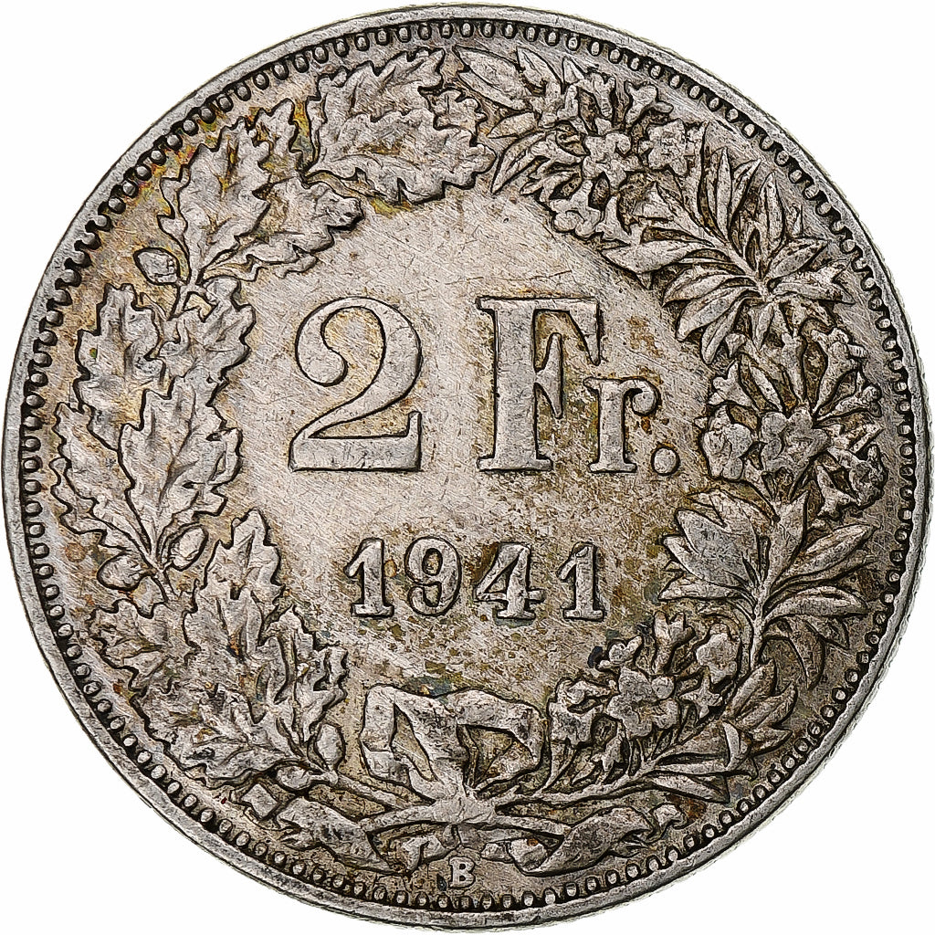 Switzerland, 2 Francs, Helvetia, 1941, Bern, Silver, AU(50-53), KM:21