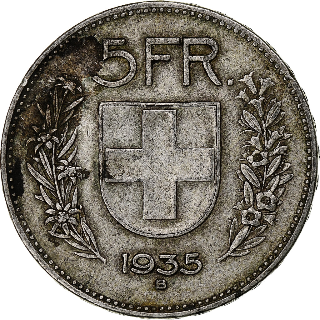 Switzerland, 5 Francs, tête de berger, 1935, Bern, Silver, EF(40-45), KM:40