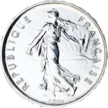 France, 5 Francs, Semeuse, 2001, Paris, BU, tranche relief, Argent, SPL