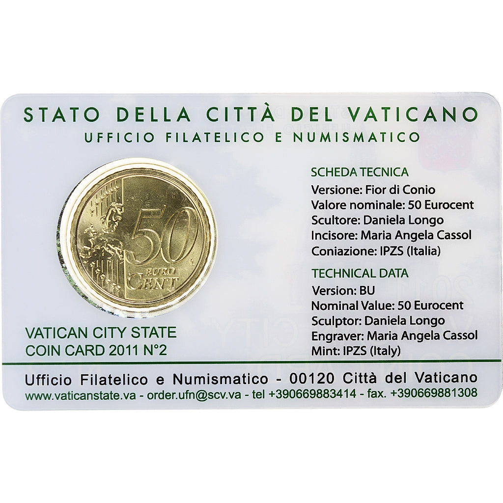 Watykan, 50 Euro Cent, Pape Benoit XVI, Coin card.FDC, 2011, Rome, Nordic gold