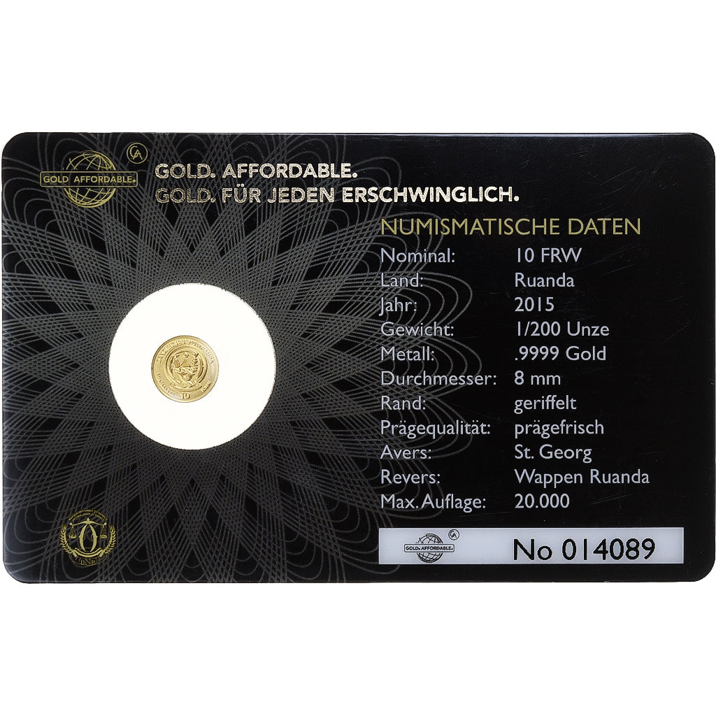 Ruanda, 10 francs rwandais, 1/200 Oz, Sovereign, 2015, Gold, STGL