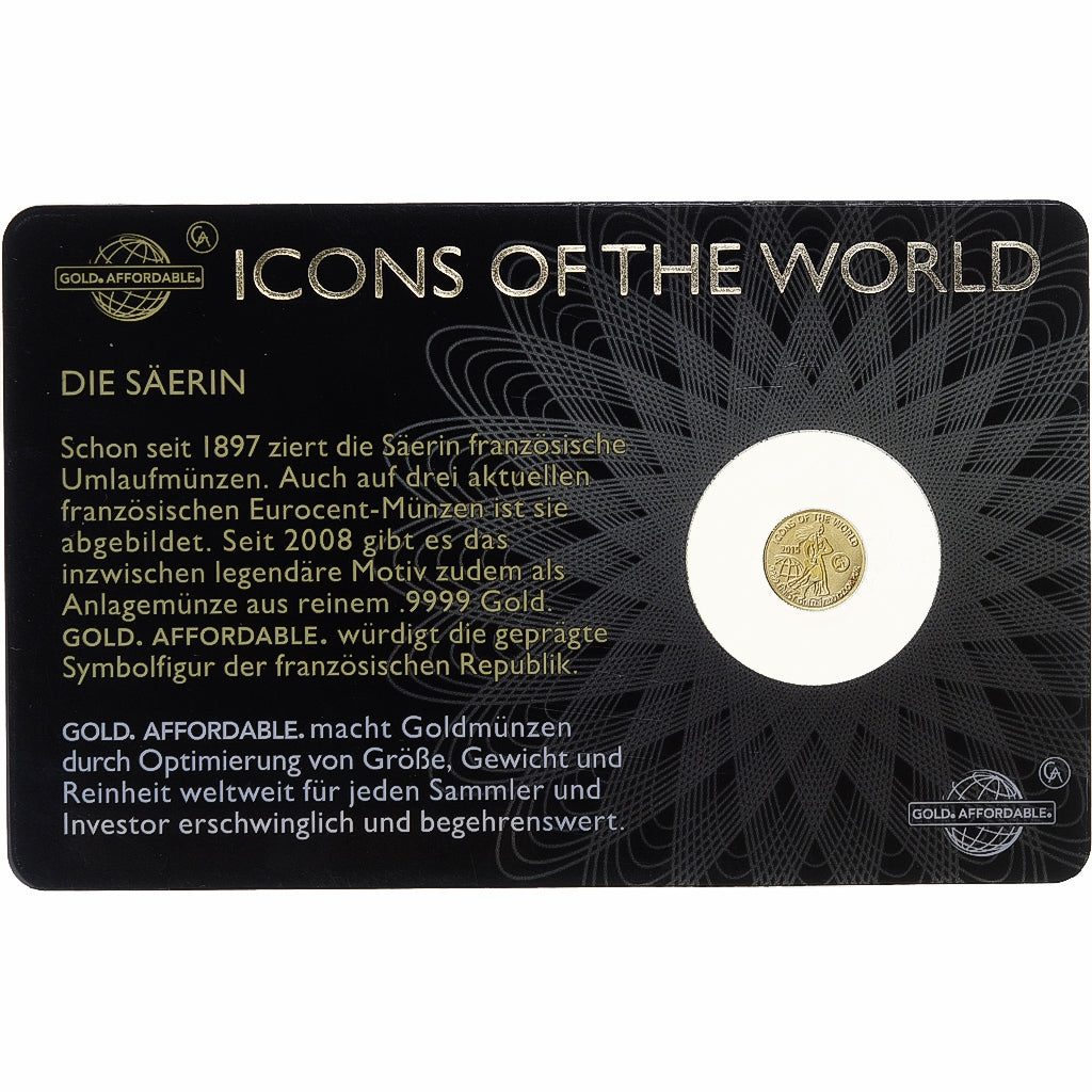 Ruanda, 10 francs rwandais, 1/200 Oz, Die Säerin, 2015, Oro, FDC