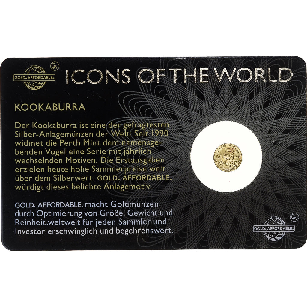 Ruanda, 10 francs rwandais, 1/200 Oz, Kookaburra, 2015, Oro, FDC
