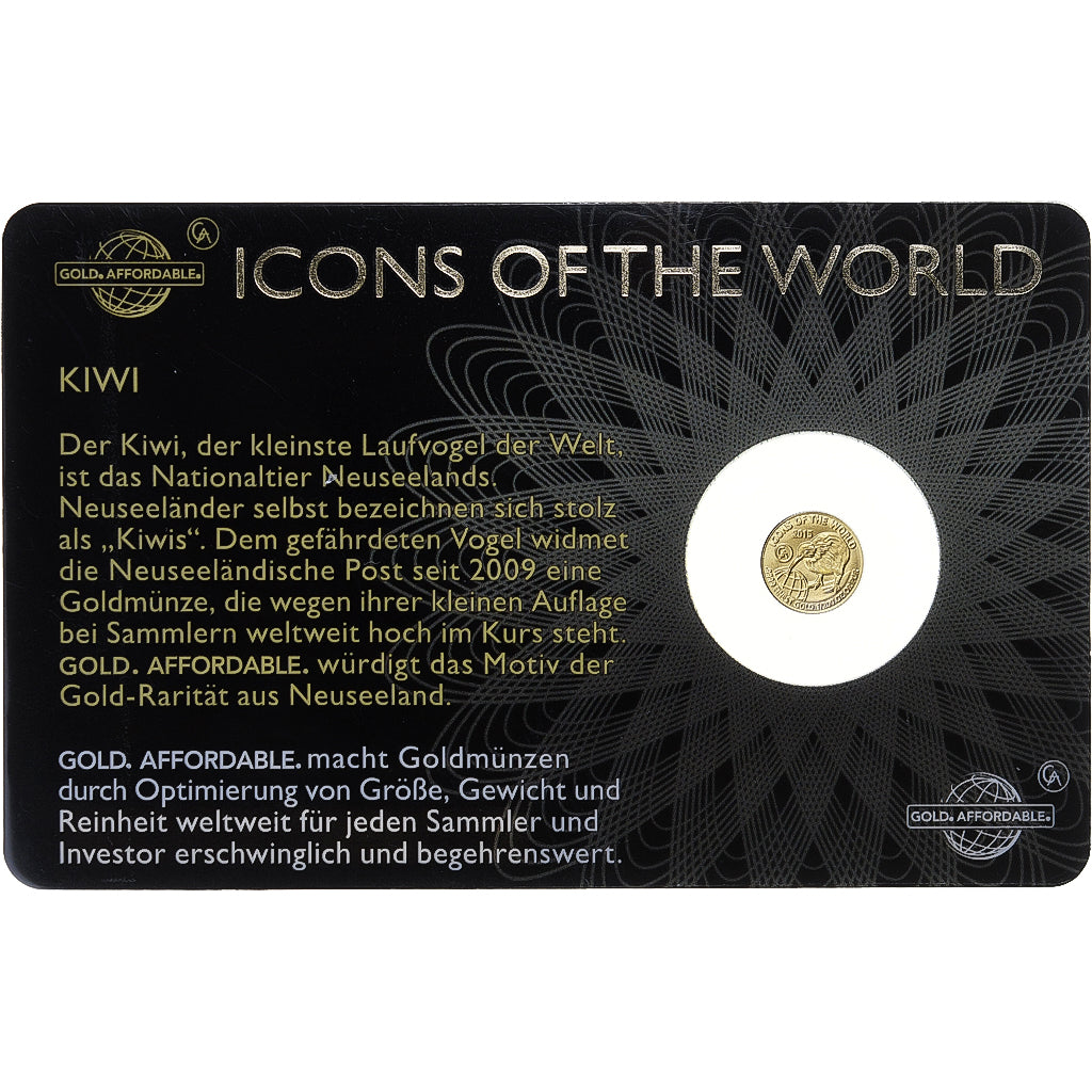 Ruanda, 10 francs rwandais, 1/200 Oz, Kiwi, 2015, Oro, FDC