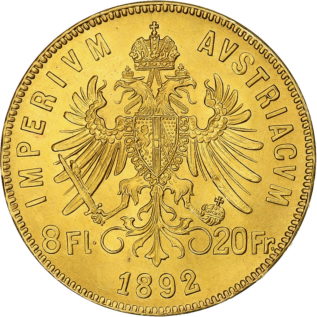 Austria, Franz Joseph I, 8 Florins-20 Francs, 1892, Vienna, Restrike, Oro, SPL