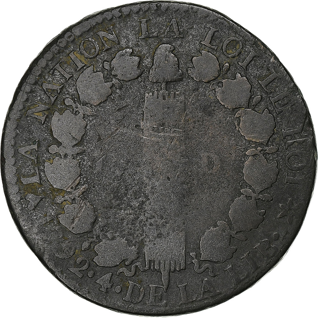 France, Louis XVI, 12 Deniers, 1792 / AN 4, Strasbourg, Bronze, F(12-15)